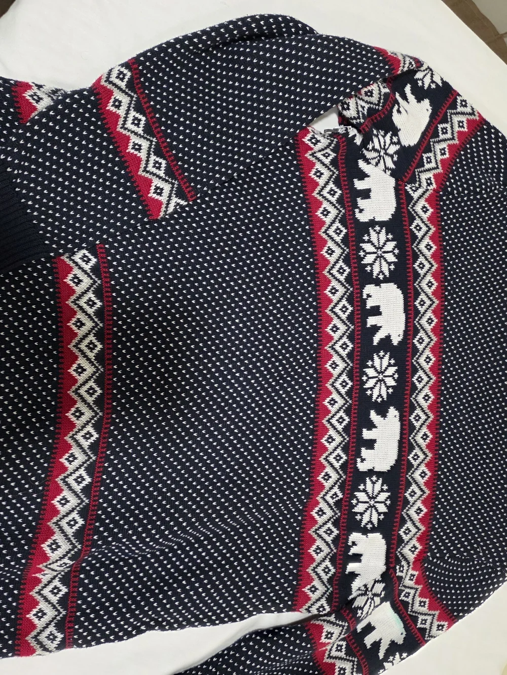 ​New Aspen Men's Holiday Sweater Navy Blue Polar Bear Fair Isle Print Size L